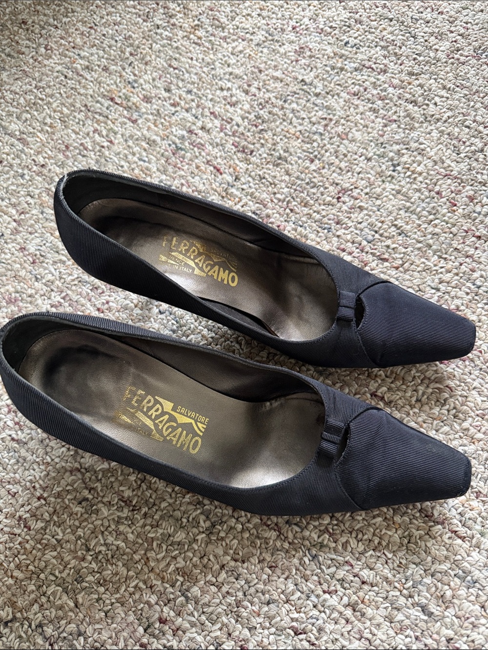 Salvatore Ferragamo Black Pointed Toe Ribbon Detail Pumps